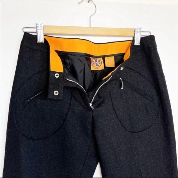 Tory Burch Gray 100% Wool Cargo Zip Pockets Straight Leg Trouser Pants size 4 - Picture 4 of 8